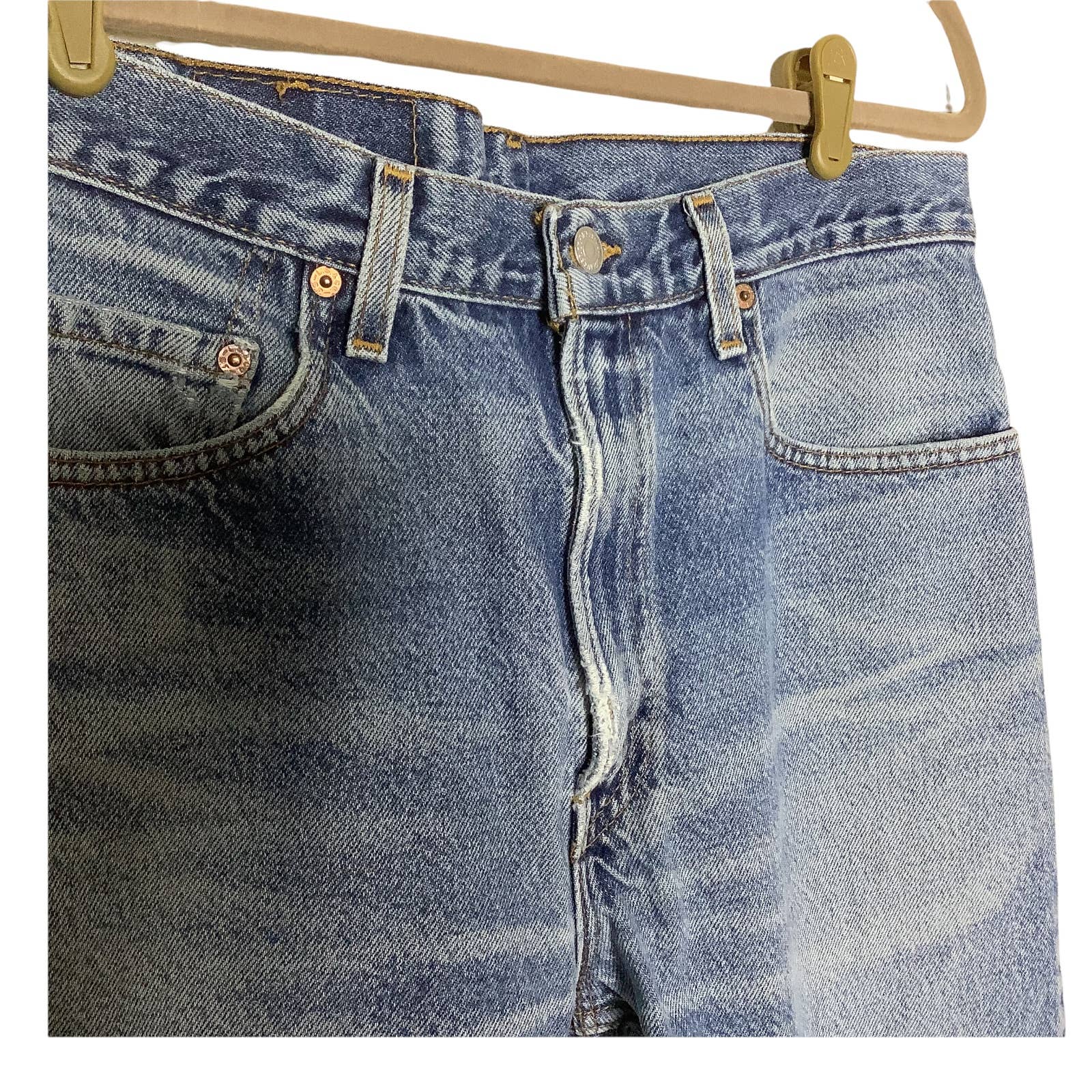 Vintage 505 Jeans Regular Fit Straight Leg Distressed High Waisted 31" Usa Distressed - No Leather Patch - Tagged As 33x30 But See Measurements by Levi's - Image 6