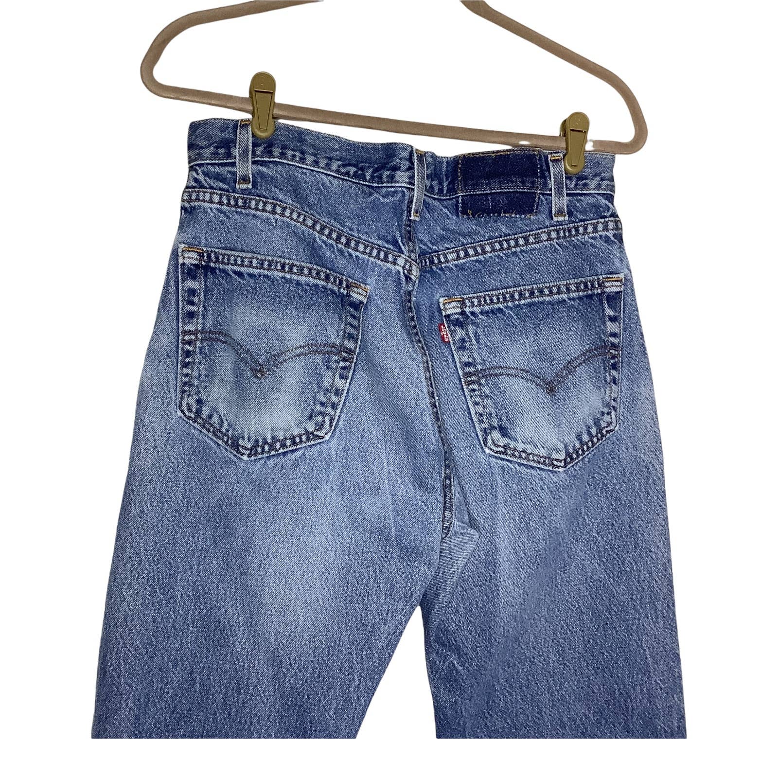 Vintage 505 Jeans Regular Fit Straight Leg Distressed High Waisted 31" Usa Distressed - No Leather Patch - Tagged As 33x30 But See Measurements by Levi's - Image 7