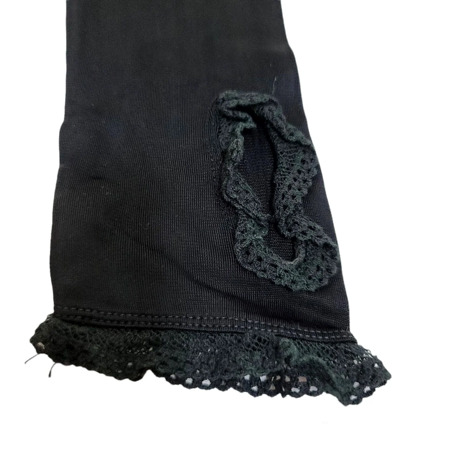 50s/60s Black Nylon Fingerless Elbow Gloves Crochet Trim By Aris - Image 3