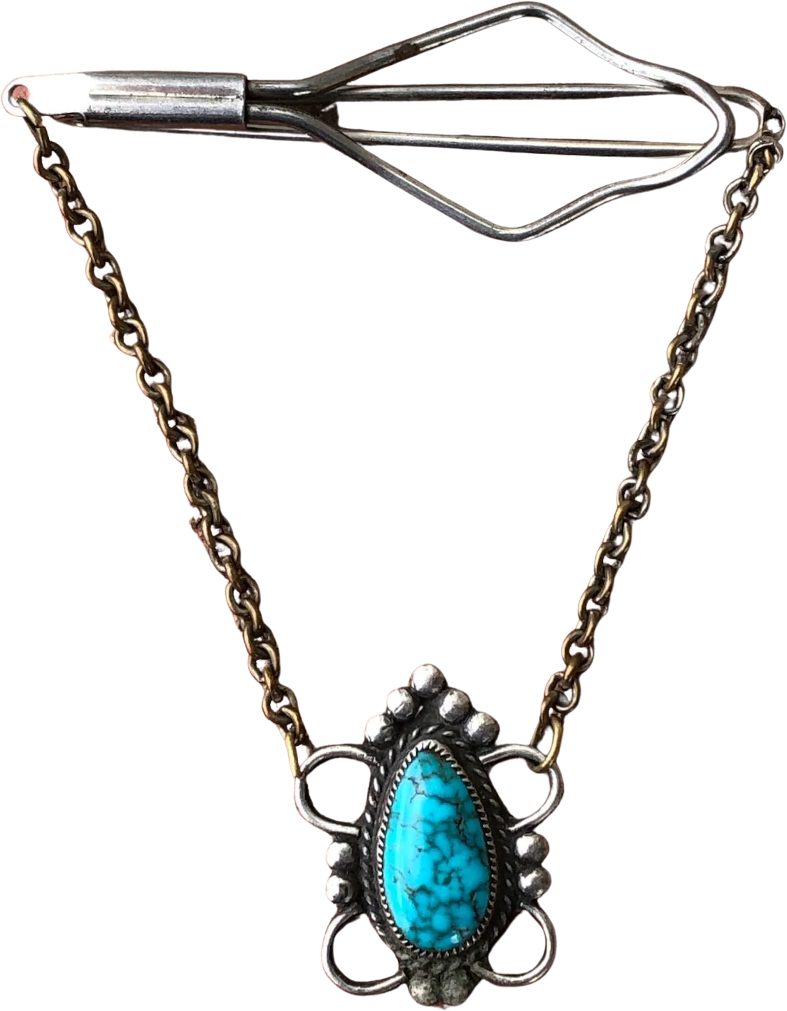 50s/60s Vintage 50s 60s Turquoise Chatelaine Tie Bar Sterling By Native