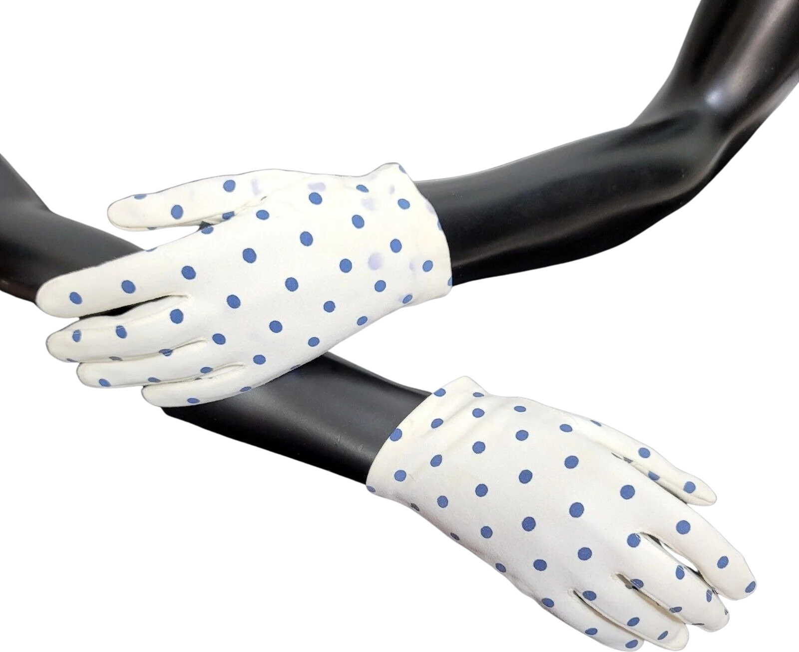 50s/60s White Blue Polka Dot Short Cotton Gloves Costume