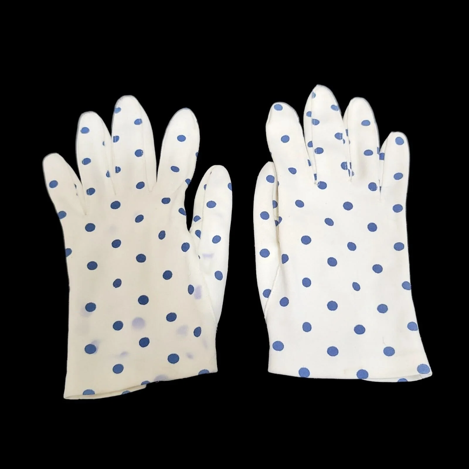 50s/60s White Blue Polka Dot Short Cotton Gloves Costume - Image 5