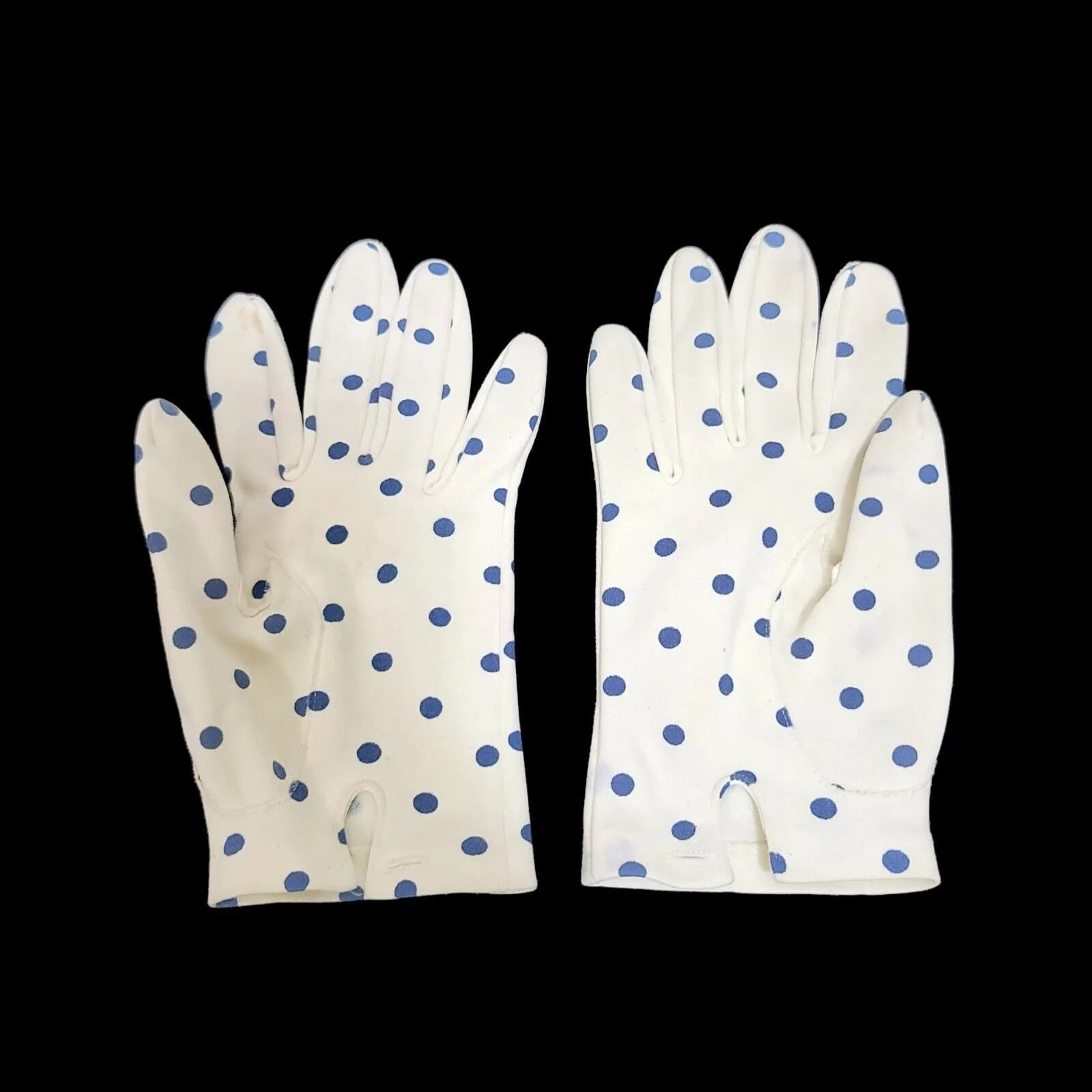 50s/60s White Blue Polka Dot Short Cotton Gloves Costume - Image 6