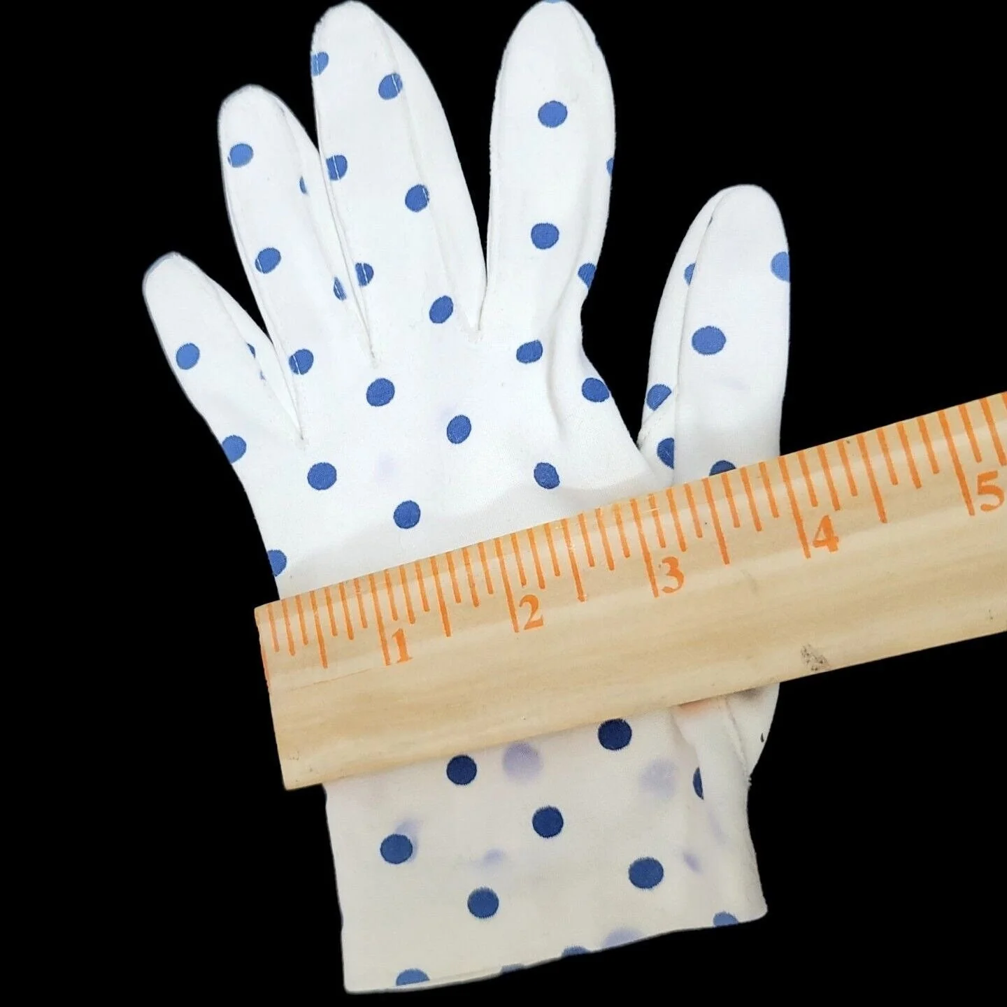 50s/60s White Blue Polka Dot Short Cotton Gloves Costume - Image 8
