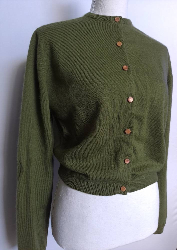 Vintage 50s Beautiful Olive Green Jantzen Sweater Cardigan by Jantzen - Image 2