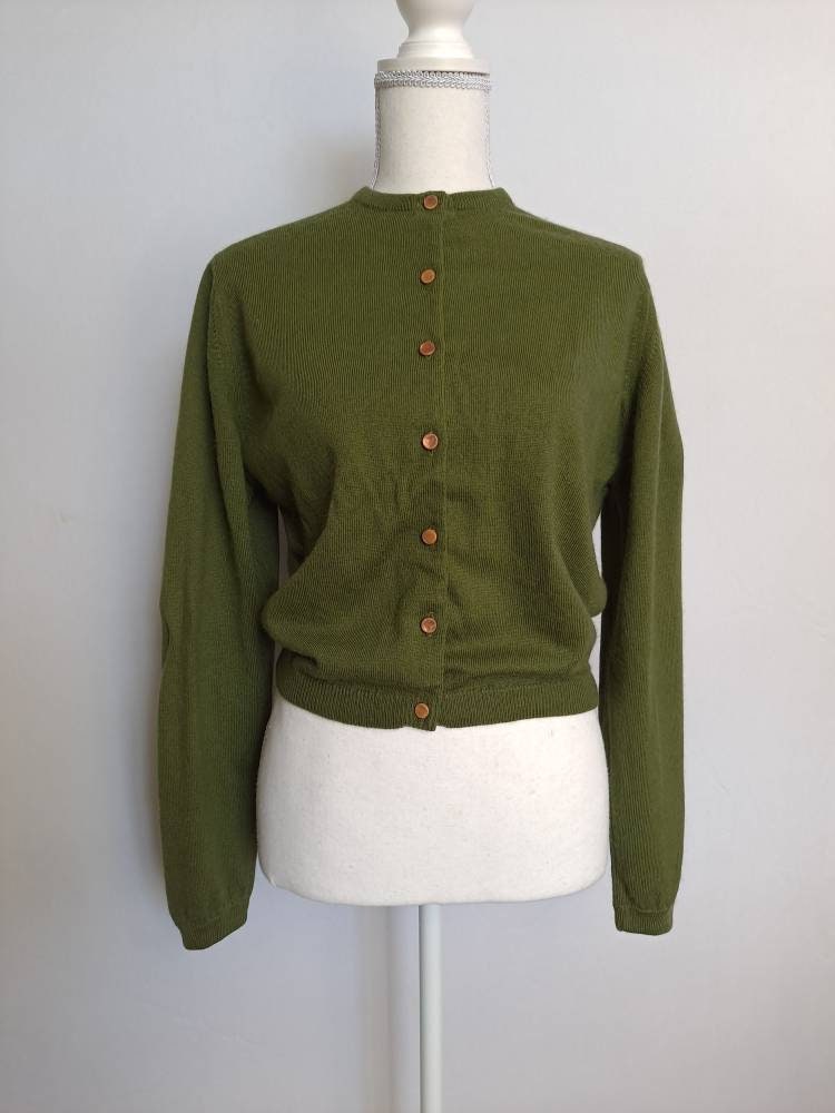 Vintage 50s Beautiful Olive Green Jantzen Sweater Cardigan by Jantzen - Image 3