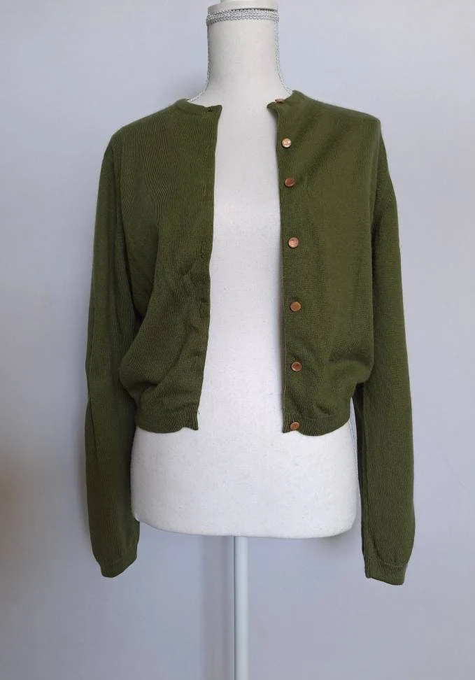 Vintage 50s Beautiful Olive Green Jantzen Sweater Cardigan by Jantzen - Image 4