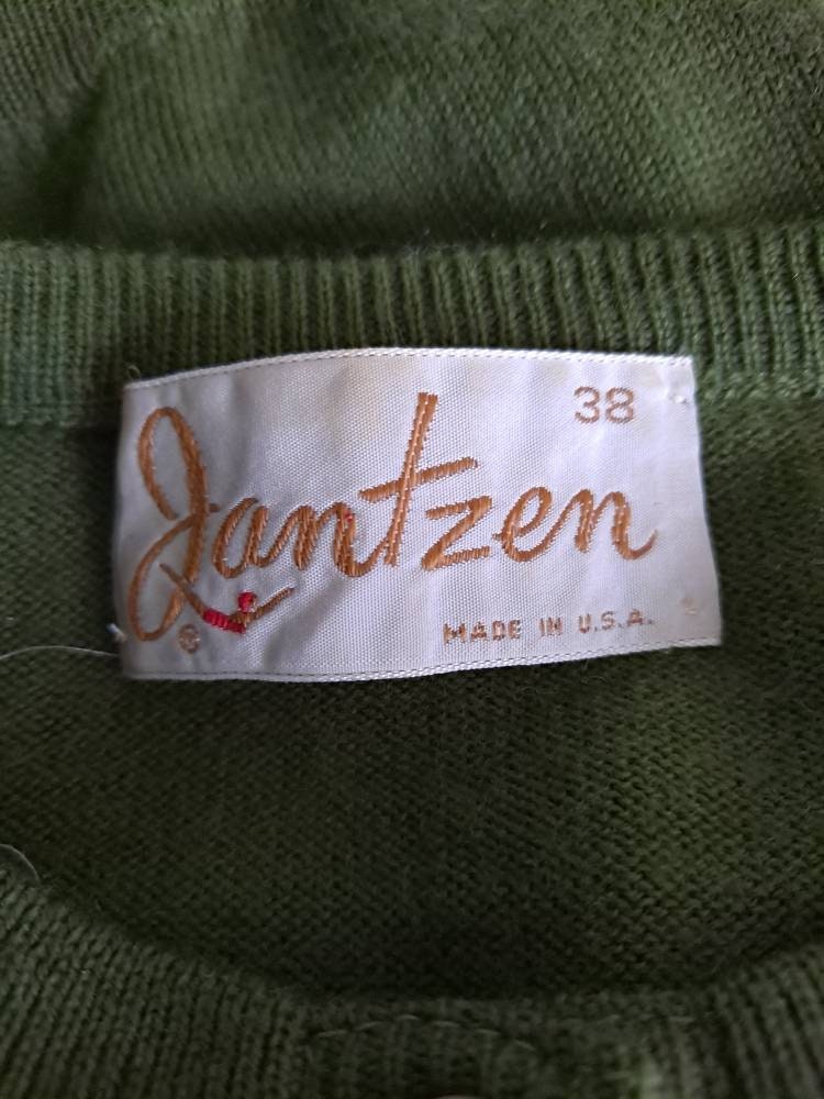 Vintage 50s Beautiful Olive Green Jantzen Sweater Cardigan by Jantzen - Image 6