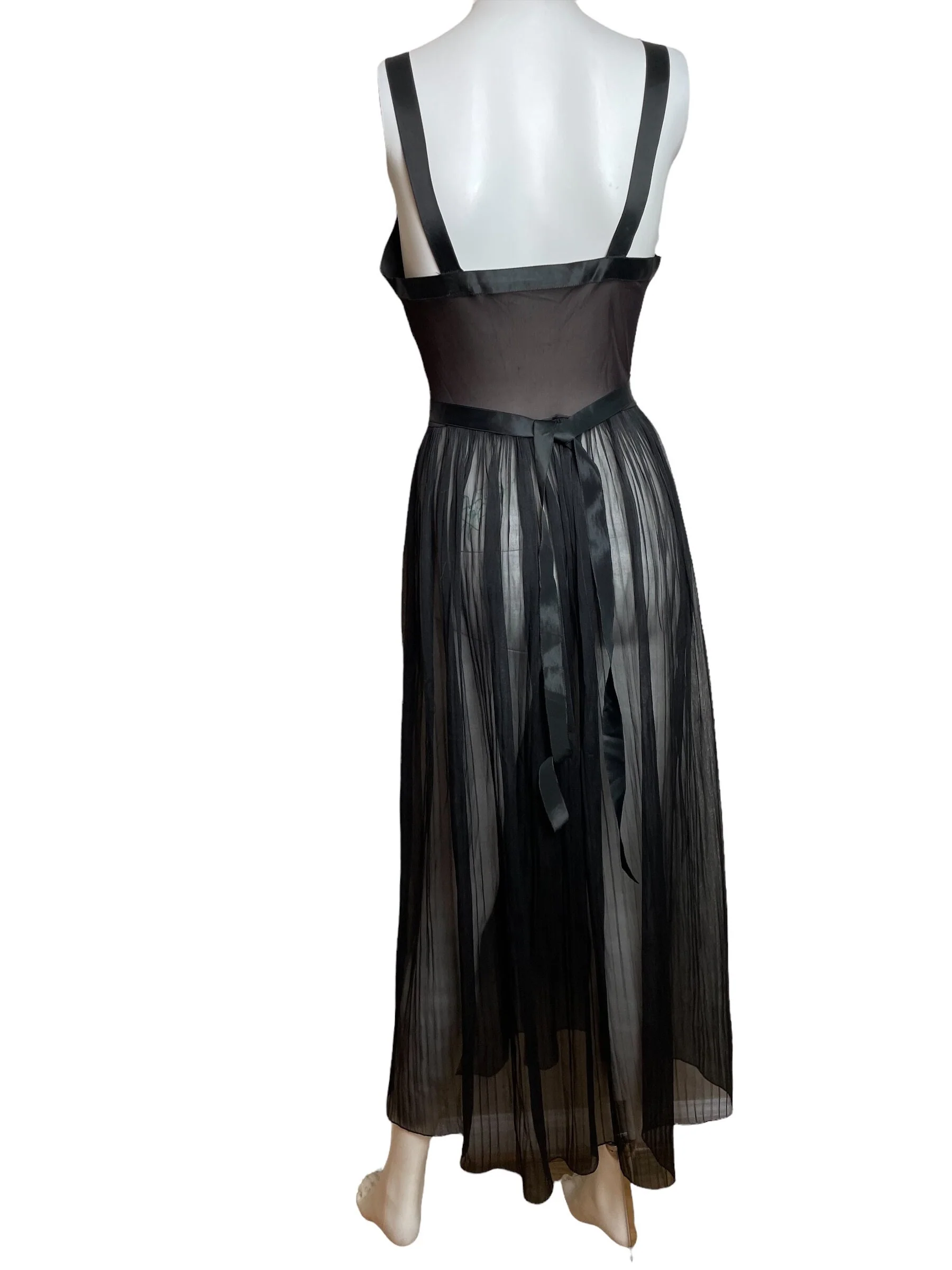 Vintage 50s Black Lace Slip Dress Night Gown Negligee Lingerie Xs Goth - Image 2