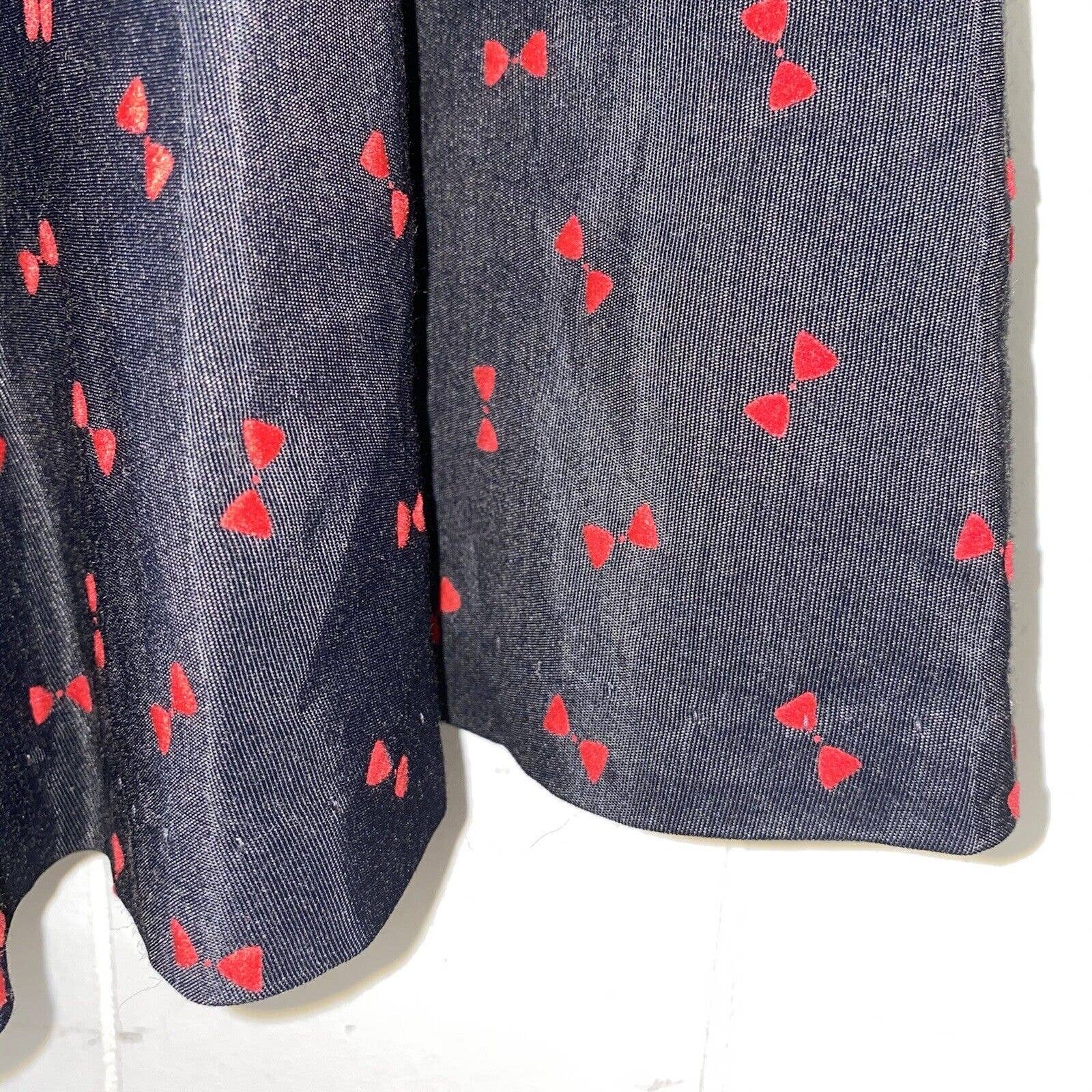 Vintage 50s Black Midi Dress with Red Bow Novelty Print - Image 8