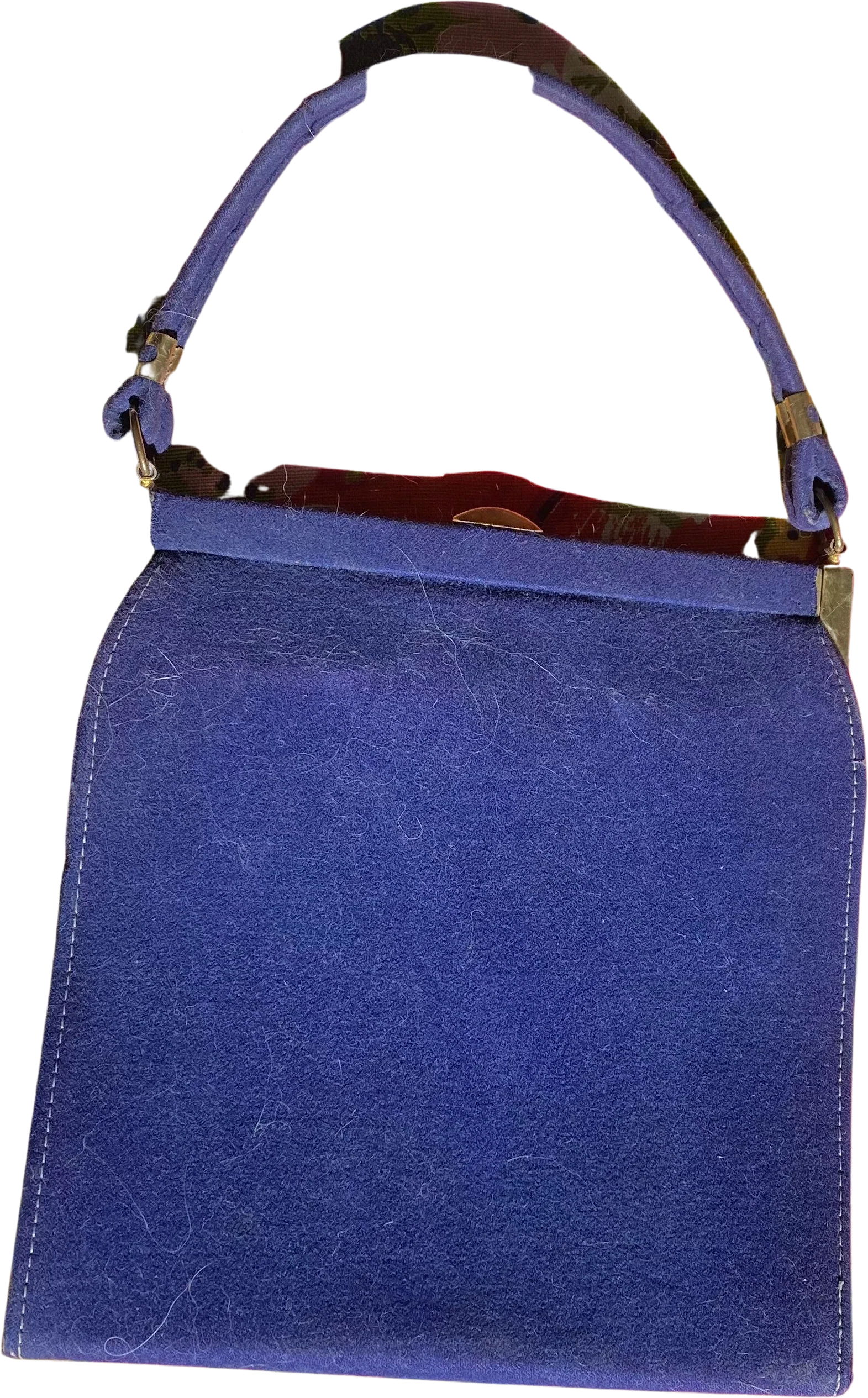 Vintage 50s Blue Velvet Gold Trimmed Top Handle Purse W Gold Snap Clasp On Top Pb Usa Pine Tree Symbol