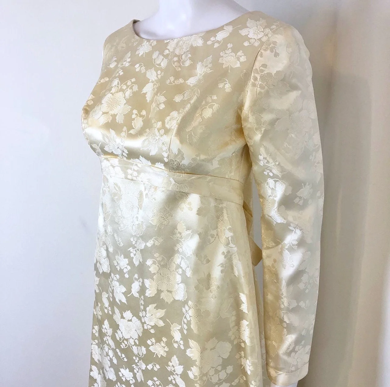 Vintage 50s Champagne Floral Embossed Gown with Watteau Back by Emma Domb - Image 4