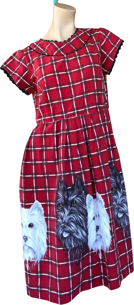 Vintage 50s Cotton Dress Dog Print Sz M L B37. 5 W34 by John Wolf