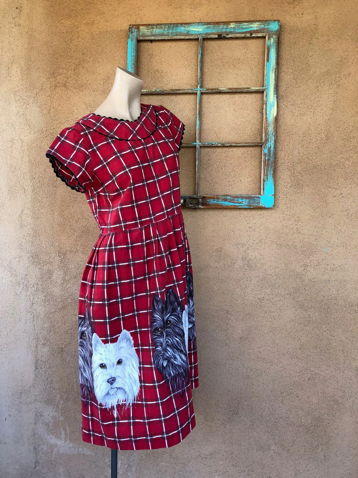 Vintage 50s Cotton Dress Dog Print Sz M L B37. 5 W34 by John Wolf - Image 4