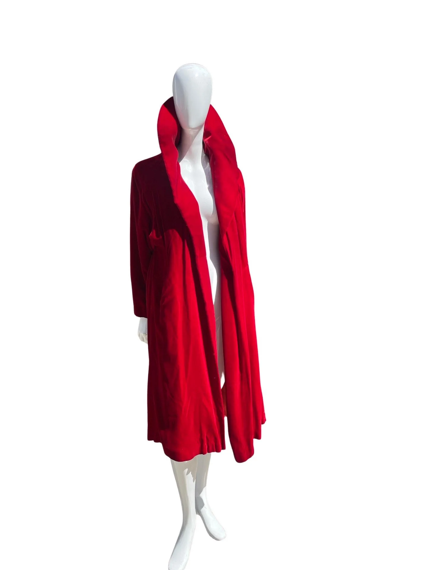 Vintage 50s Deep Red Velvet Coat Robe Opera Coat Detroit Size Large Large Collar by Nat Green - Image 7