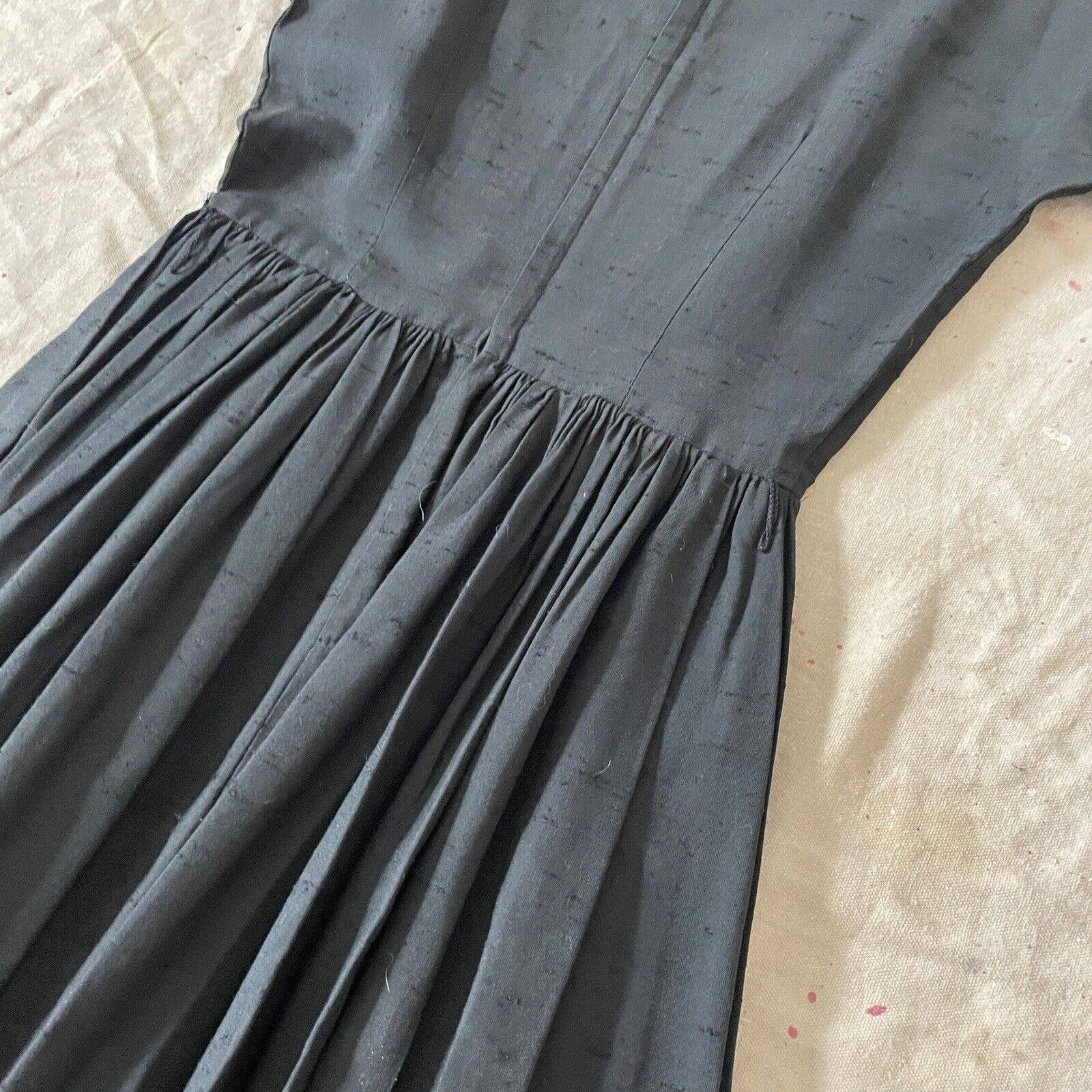 Vintage 50s Designer Fit and Flare Sailor Dress Black Linen by Gay Gibson - Image 10