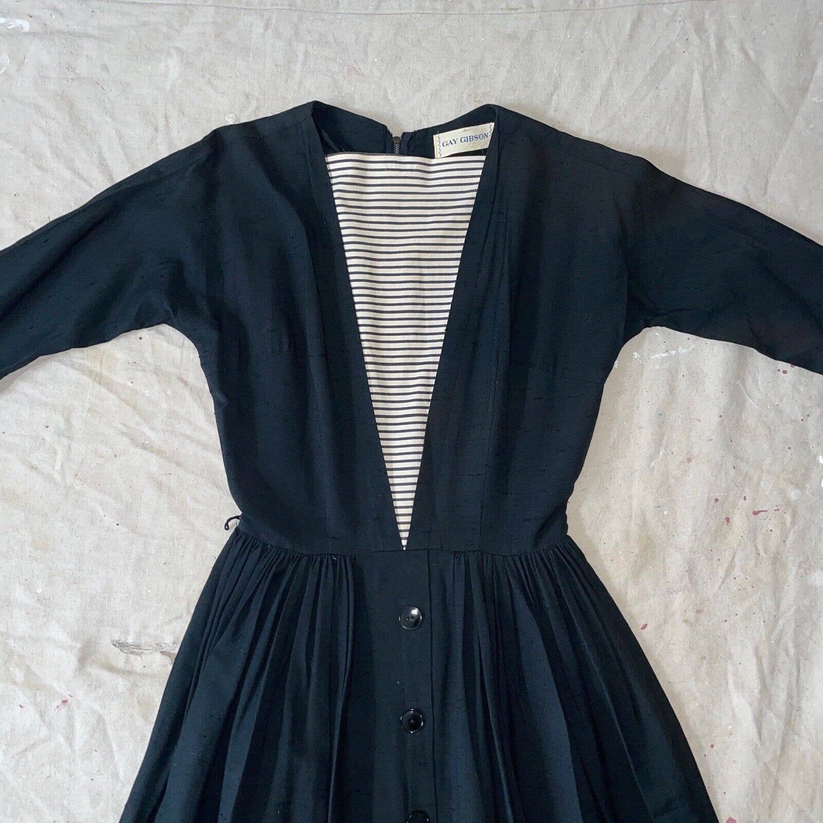 Vintage 50s Designer Fit and Flare Sailor Dress Black Linen by Gay Gibson - Image 3