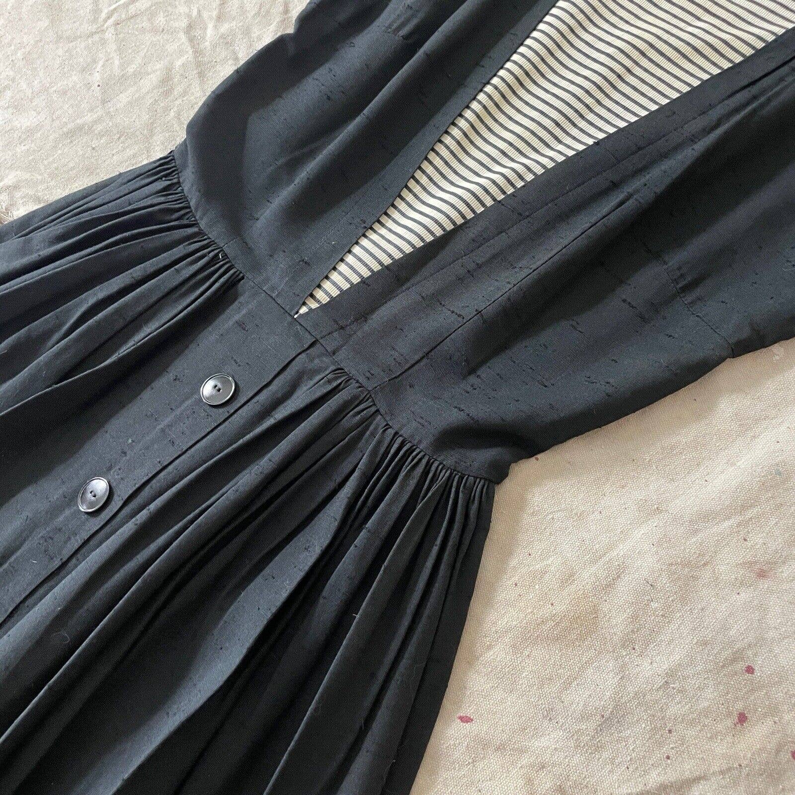 Vintage 50s Designer Fit and Flare Sailor Dress Black Linen by Gay Gibson - Image 4