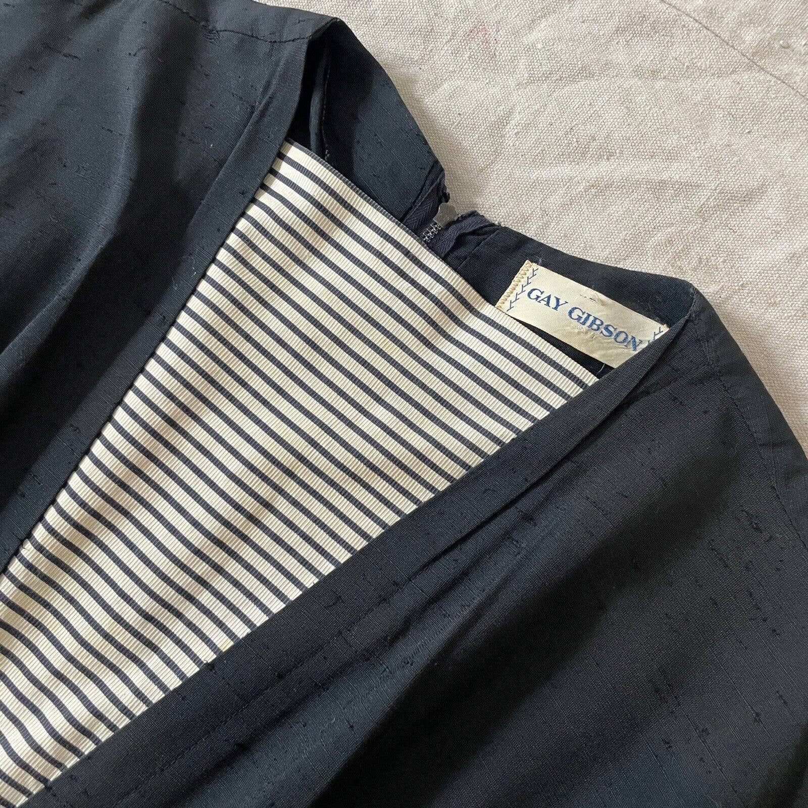 Vintage 50s Designer Fit and Flare Sailor Dress Black Linen by Gay Gibson - Image 5