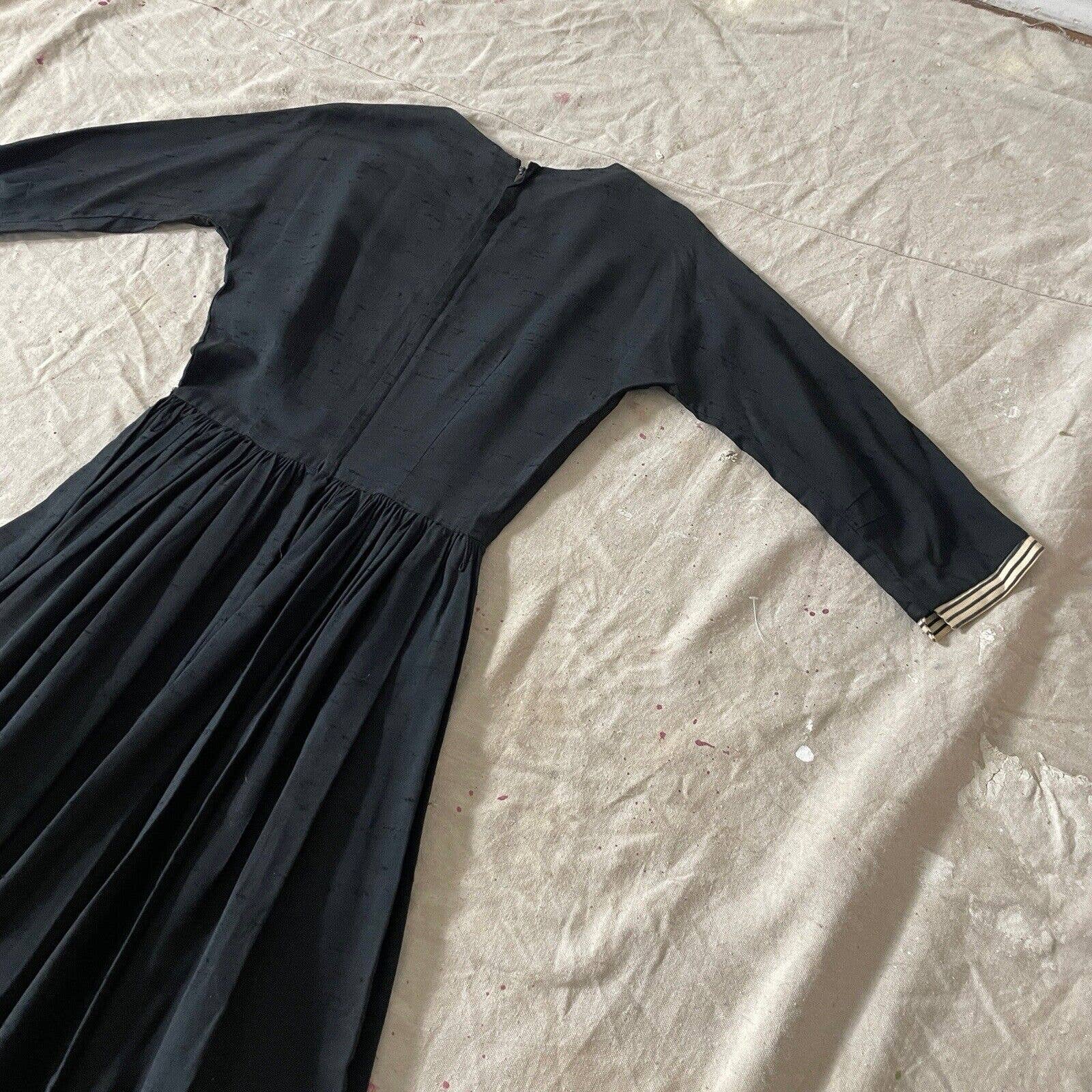 Vintage 50s Designer Fit and Flare Sailor Dress Black Linen by Gay Gibson - Image 8