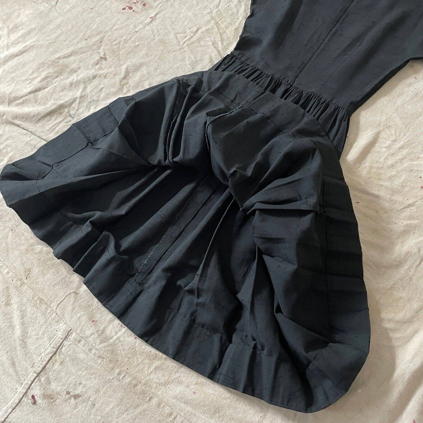 Vintage 50s Designer Fit and Flare Sailor Dress Black Linen by Gay Gibson - Image 9