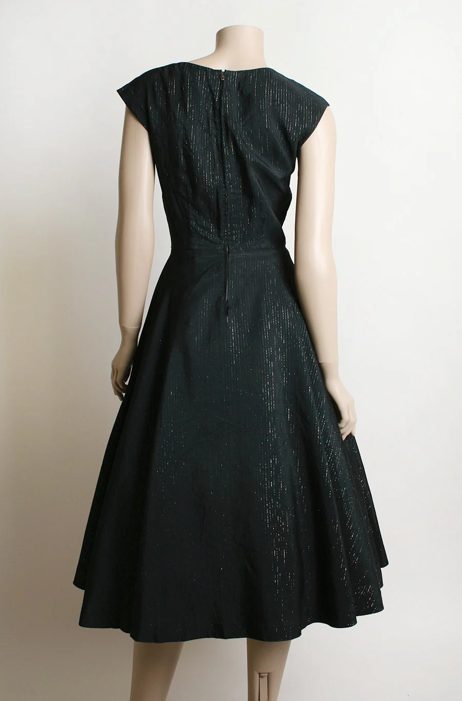 Vintage 50s Dress Black Formal Evening Gown with Iridescent Rainbow Thread Full Circle Skirt Petal Bust Small - Image 2