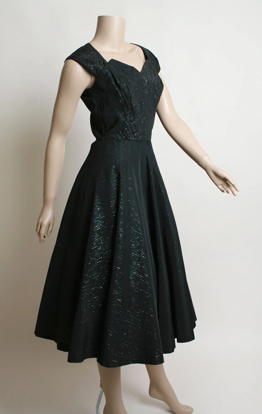 Vintage 50s Dress Black Formal Evening Gown with Iridescent Rainbow Thread Full Circle Skirt Petal Bust Small - Image 5