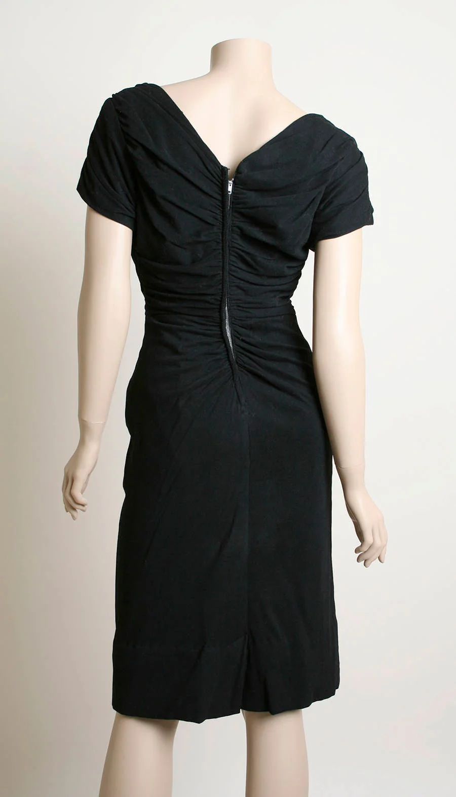 Vintage 50s Dress Black Jersey Cotton Wiggle Dress with Large Satin Bow Semi Off The Shoulder Cocktail Formal Party Small - Image 2