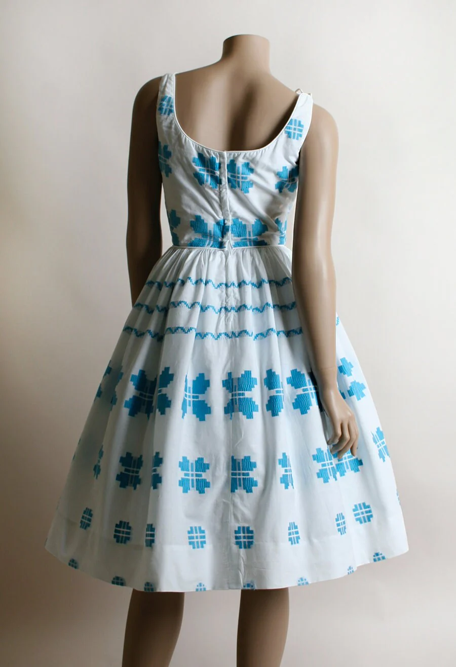 Vintage 50s Dress Butterfly Border Print Cotton Day Dress Turquoise Blue and White Summer Sundress Small by Candy Jones - Image 2