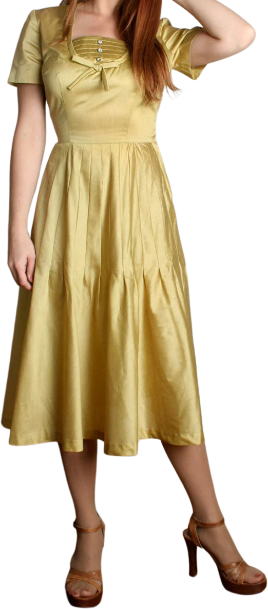 Vintage 50s Dress Golden Mustard Yellow Rhinestone Henry Rosenfeld Dress Fancy Date Night Gold Small by Henry Rosenfeld