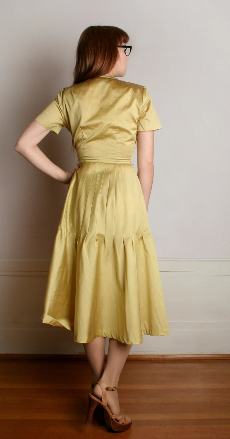 Vintage 50s Dress Golden Mustard Yellow Rhinestone Henry Rosenfeld Dress Fancy Date Night Gold Small by Henry Rosenfeld - Image 2