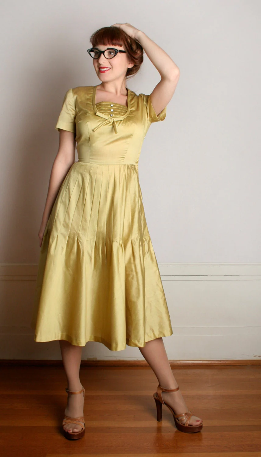 Vintage 50s Dress Golden Mustard Yellow Rhinestone Henry Rosenfeld Dress Fancy Date Night Gold Small by Henry Rosenfeld - Image 4