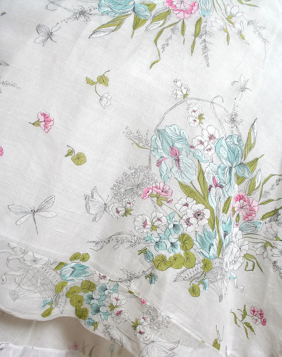 Vintage 50s Dress Novelty Print Butterflies Fan Floral and Dragonflies White Full Skirt Crisscross Neck Bow Boned Cotton Day Dress Xs by Elizabeth Arden Elegance - Image 7