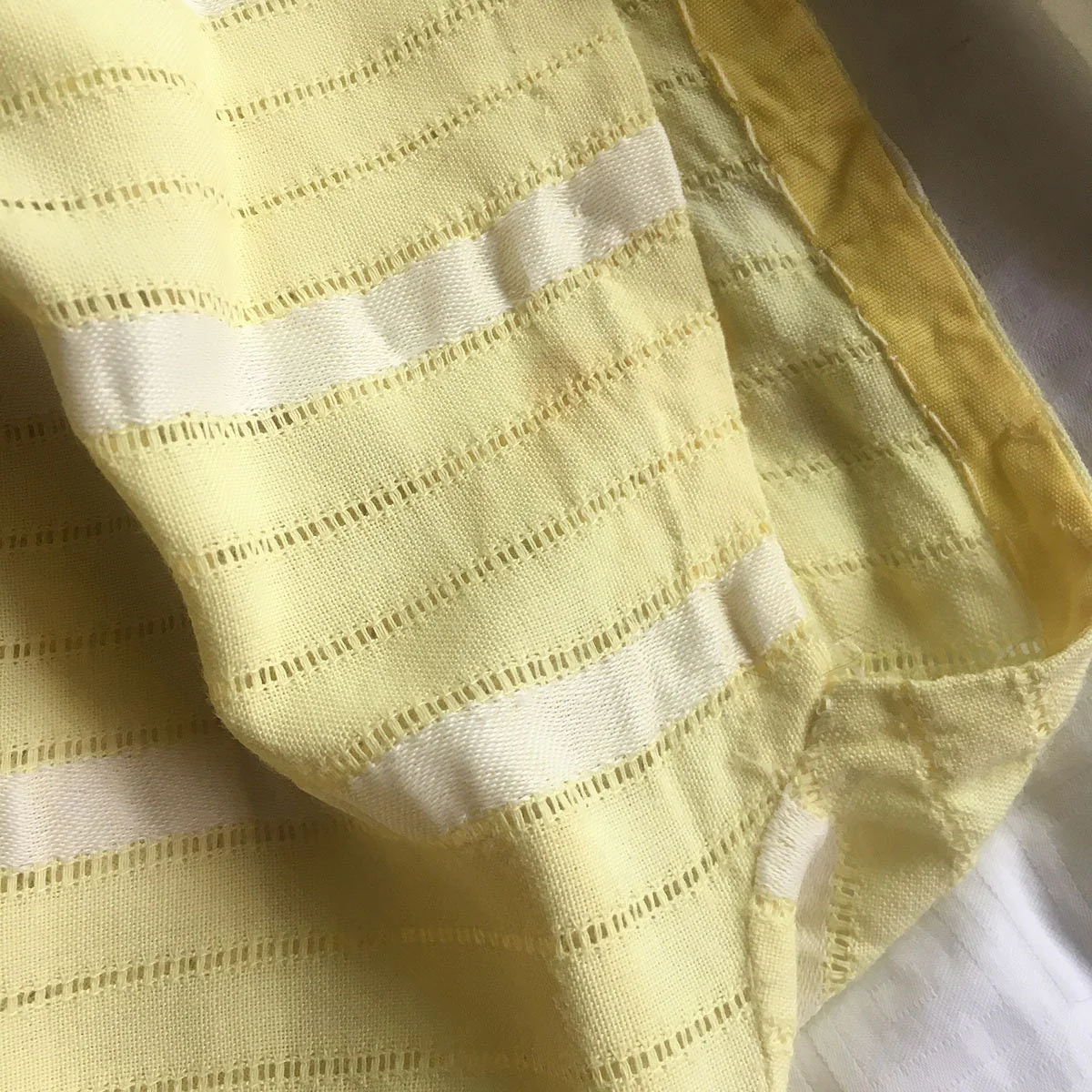 Vintage 50s Dress Pastel Lemon Yellow and White Striped Cotton Day Dress with Triangle Yoke and Buttons Mid Century Small - Image 10