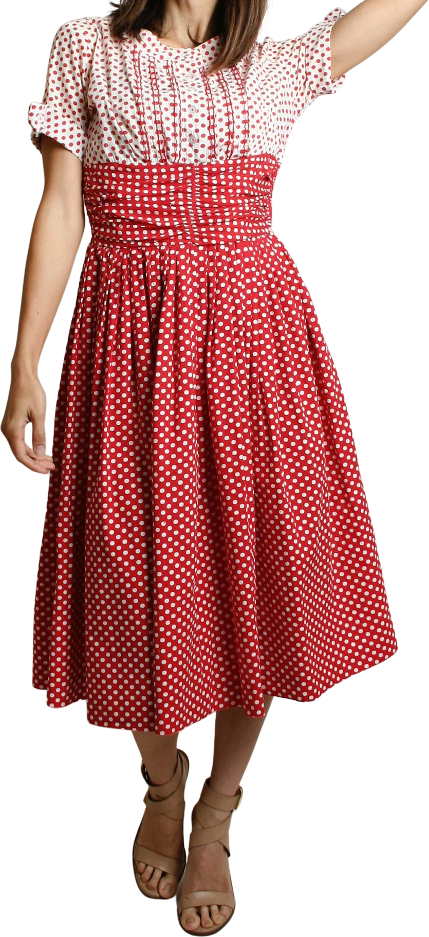 Vintage 50s Dress Red and White Polka Dot Ombre Cotton Day Dress Full Skirt Rockabilly Pinup Style Small