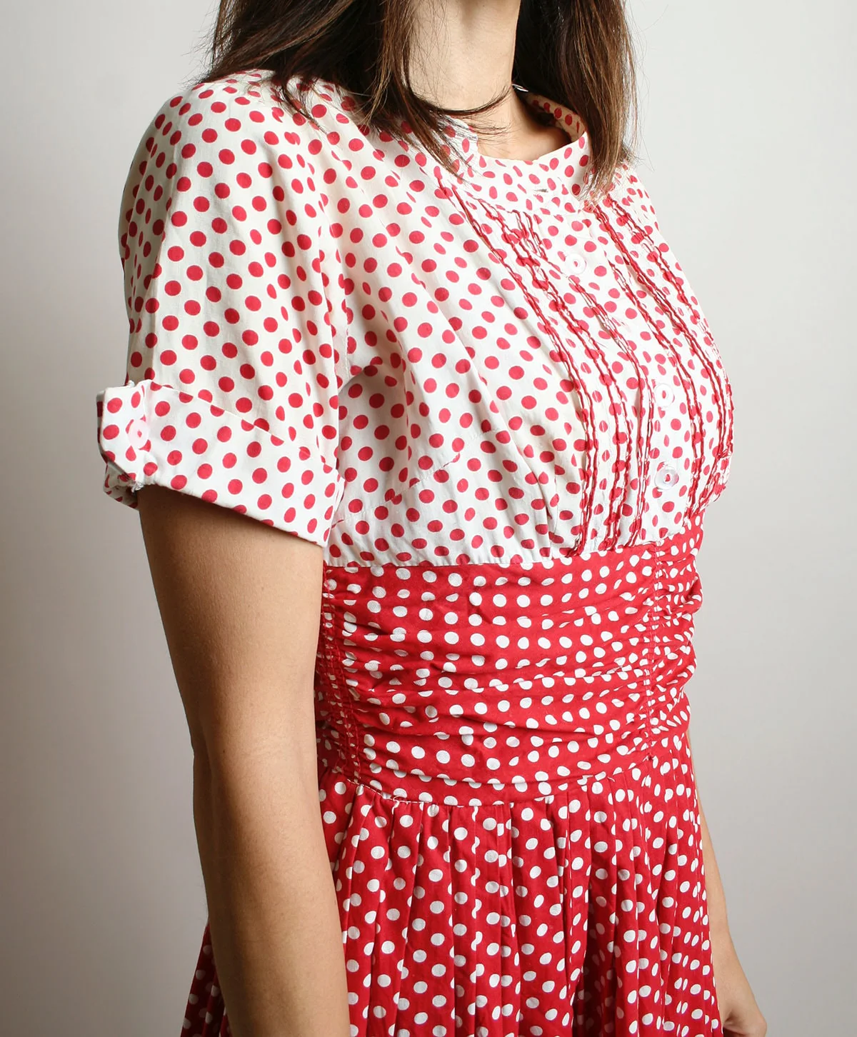 Vintage 50s Dress Red and White Polka Dot Ombre Cotton Day Dress Full Skirt Rockabilly Pinup Style Small - Image 7