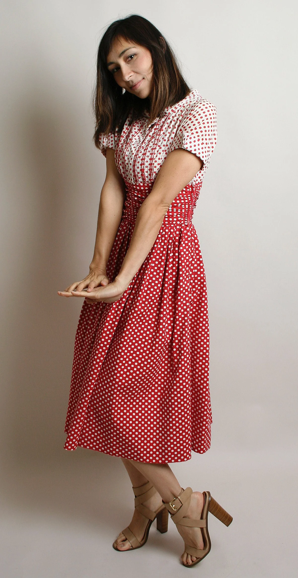 Vintage 50s Dress Red and White Polka Dot Ombre Cotton Day Dress Full Skirt Rockabilly Pinup Style Small - Image 8