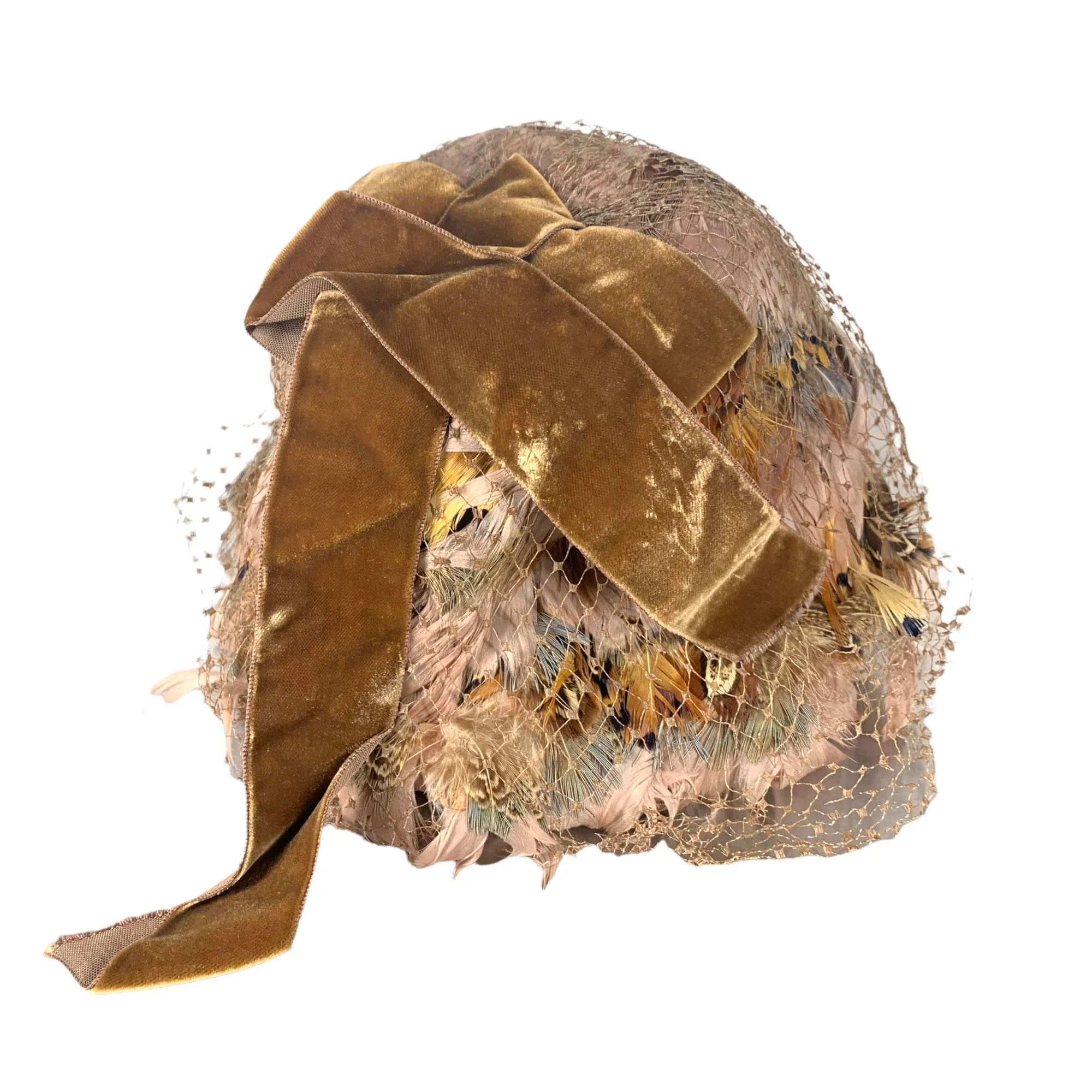 Vintage 50s  Feather Velvet Ribbon Cloche Hat by Fine Maid - Image 2