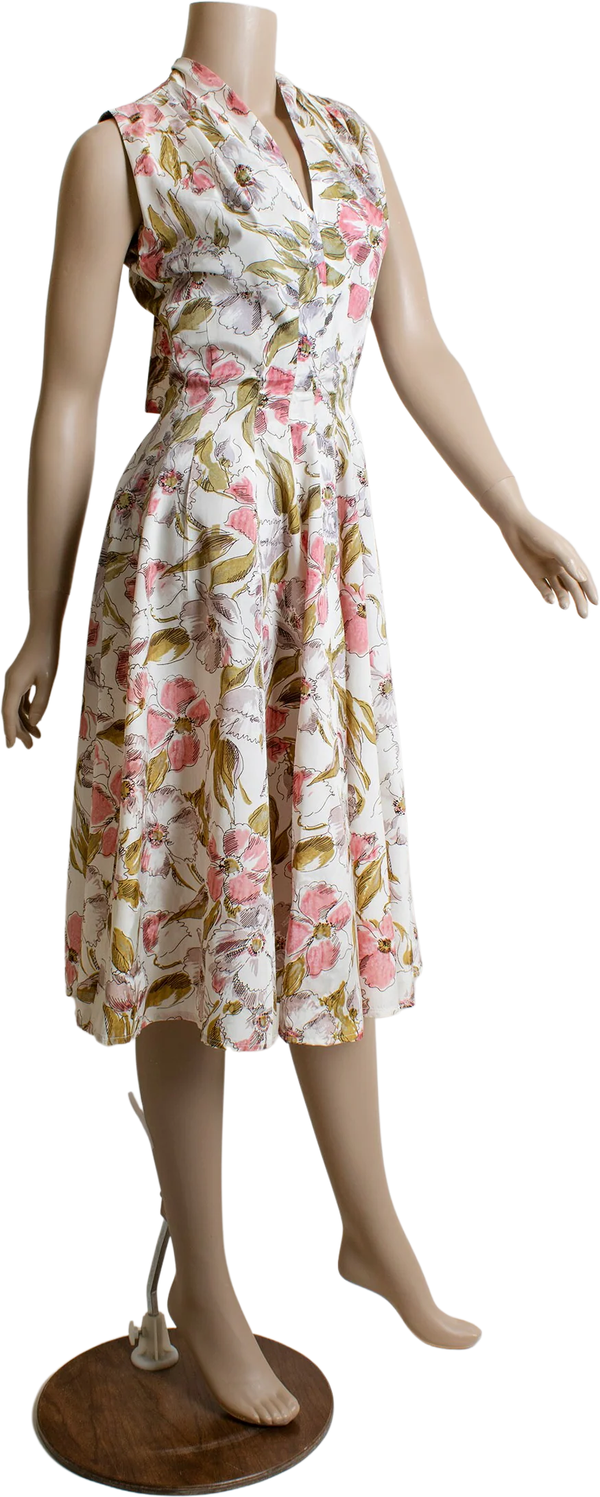 Vintage 50s Floral Dress Soft Punk Flower Print Olive Green Midi Dress with Back Bow Sash Small Xs by Gigi Young Designs