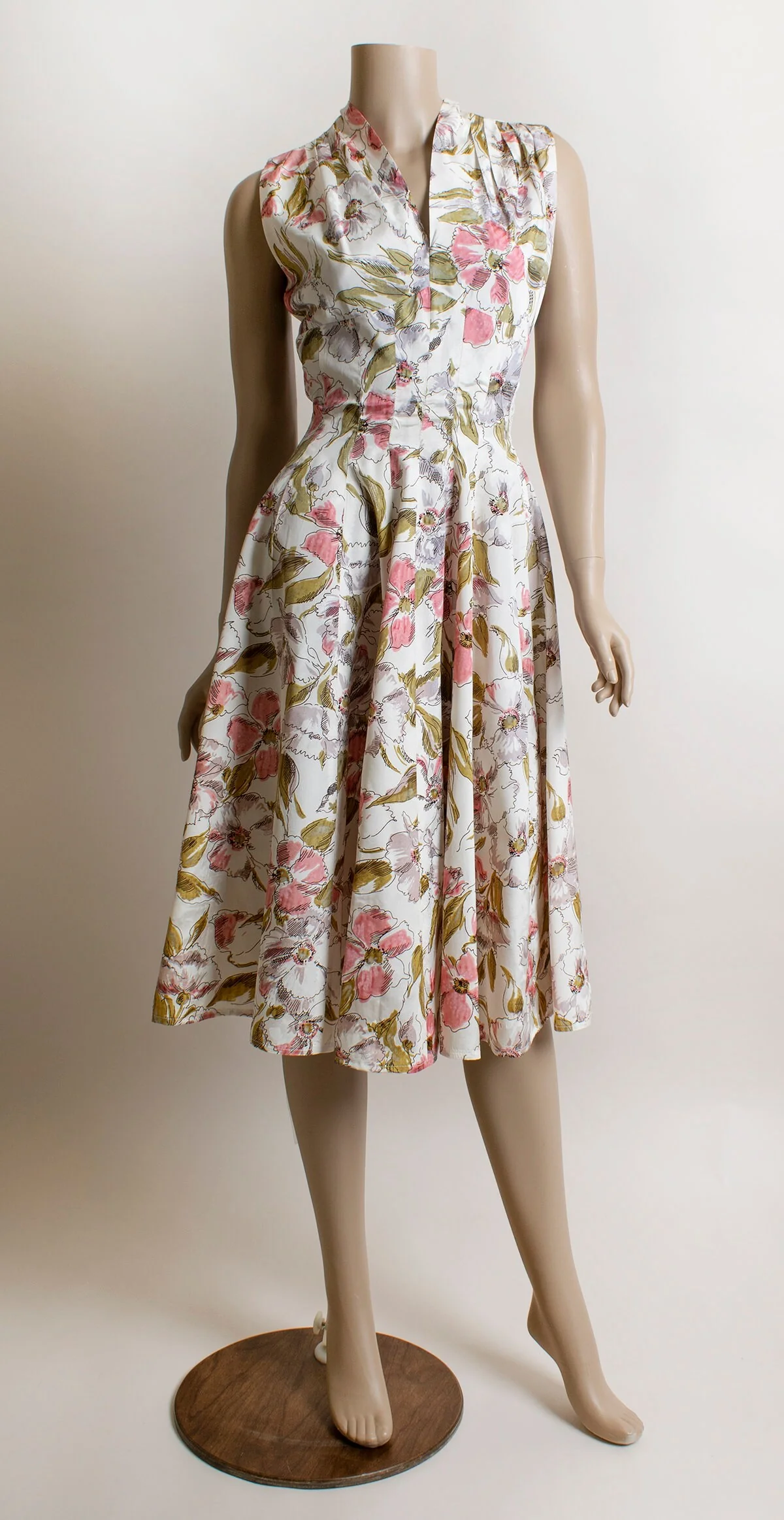 Vintage 50s Floral Dress Soft Punk Flower Print Olive Green Midi Dress with Back Bow Sash Small Xs by Gigi Young Designs - Image 2