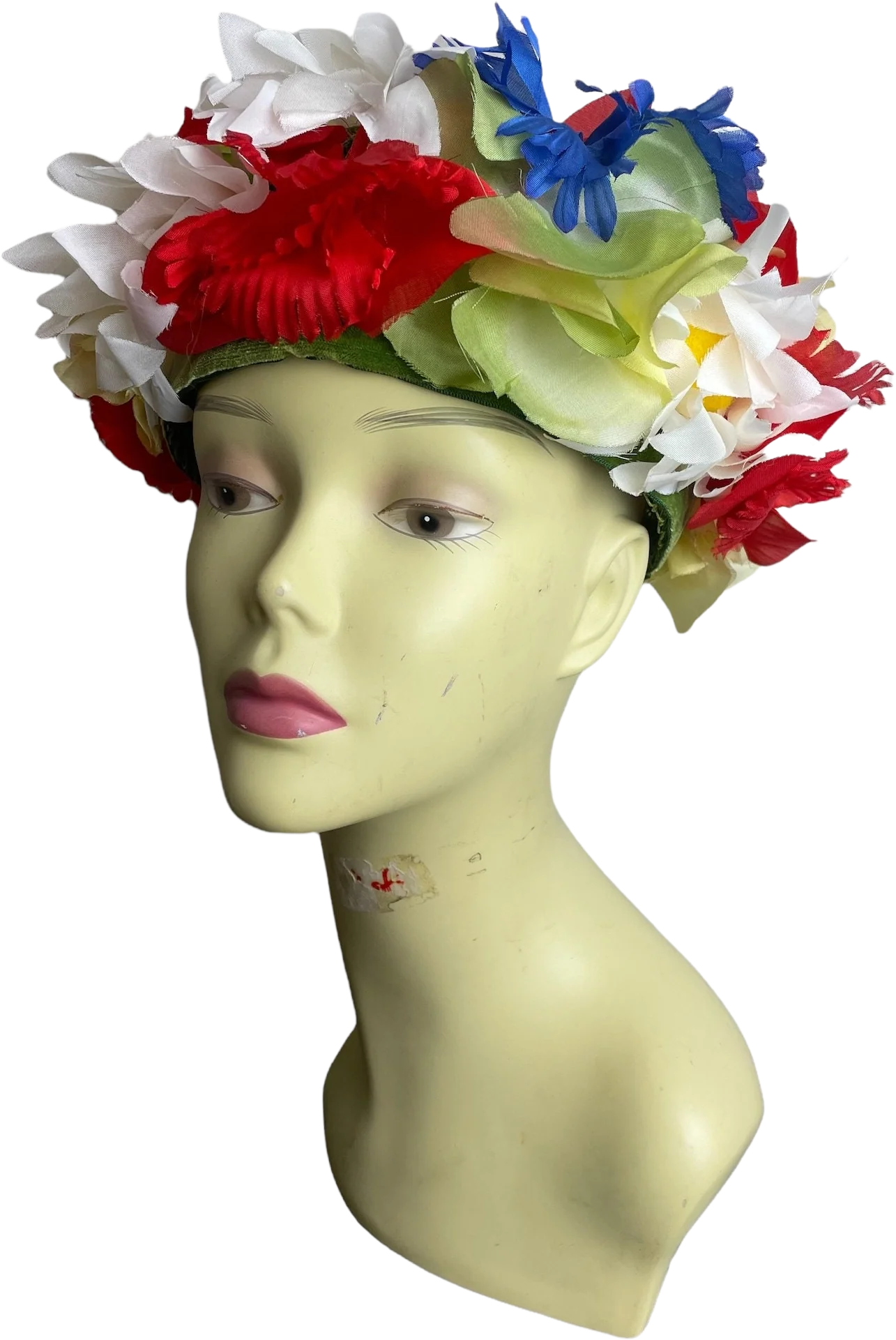 Vintage 50s Floral Pillbox Hat Red White Blue Green Flowers by Charles