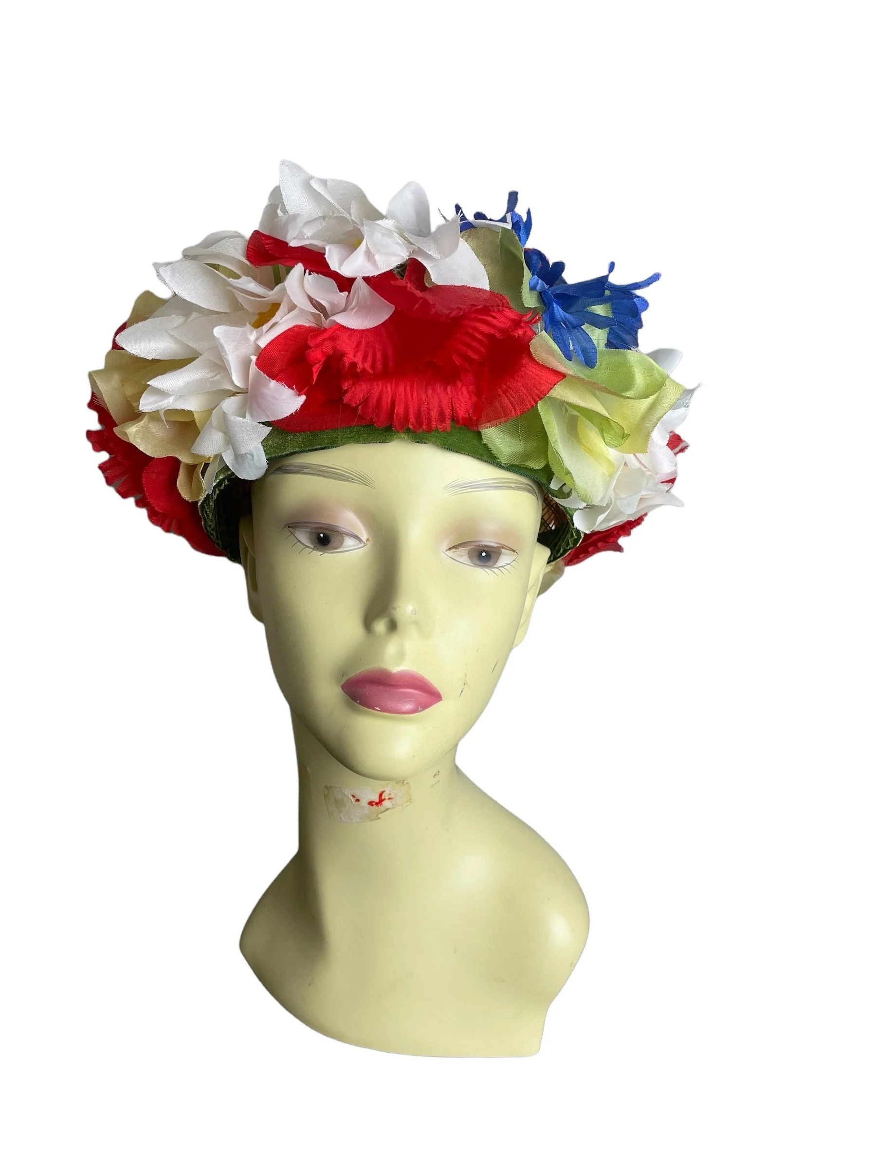 Vintage 50s Floral Pillbox Hat Red White Blue Green Flowers by Charles - Image 2