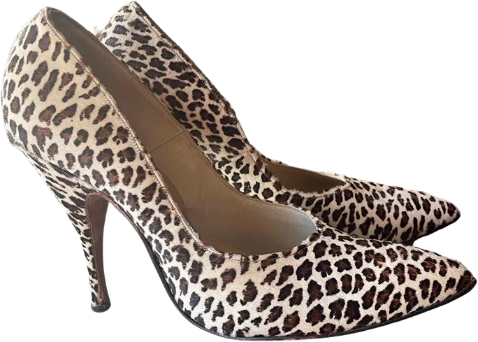 Vintage 50s Frederick's of Hollywood Pony Hair Leopard Stilettos Shoes Size 7 1/2-8 High Heels Pin Up Sandals Pumps Rockabilly by Frederick's Of Hollywood