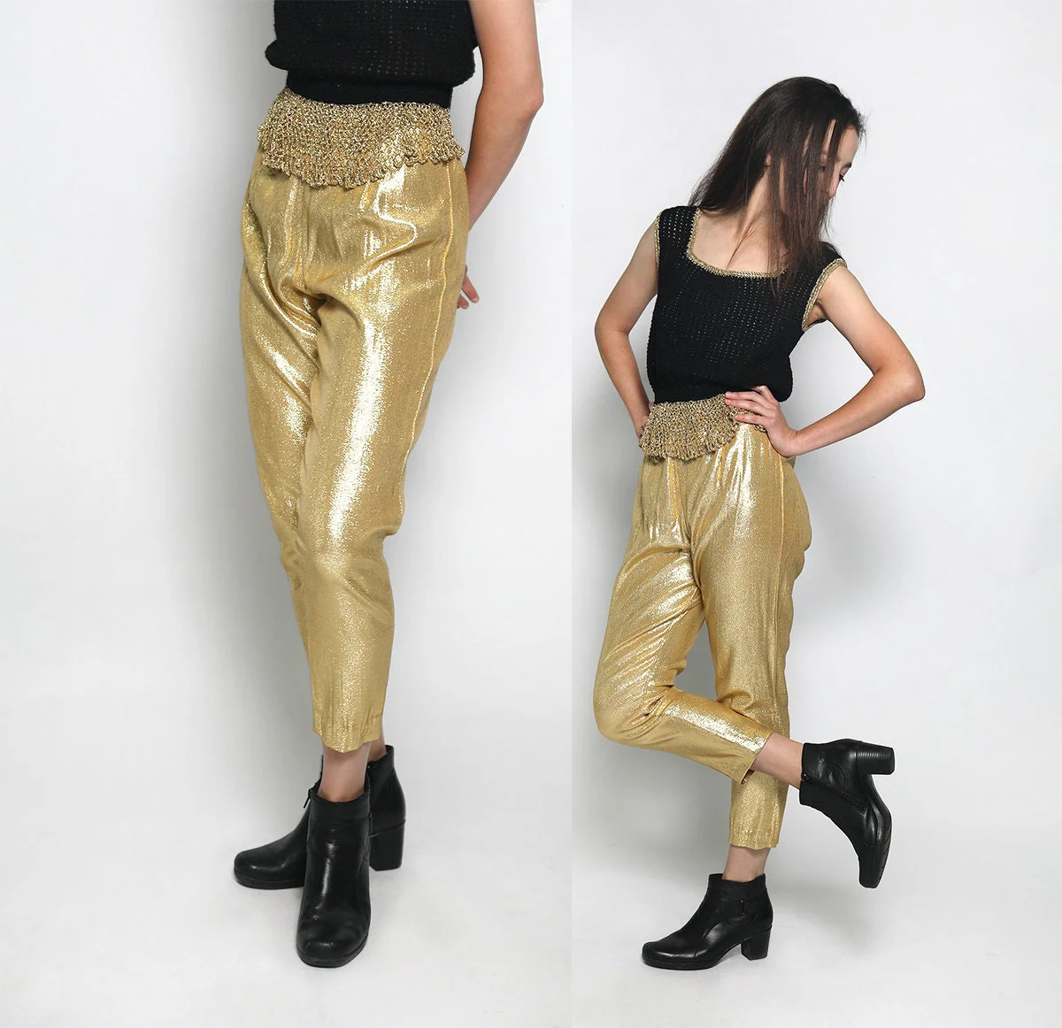 Vintage 50s Gold Cigarette Stretchy Metallic Golden Lame Fitted Pants - Image 3