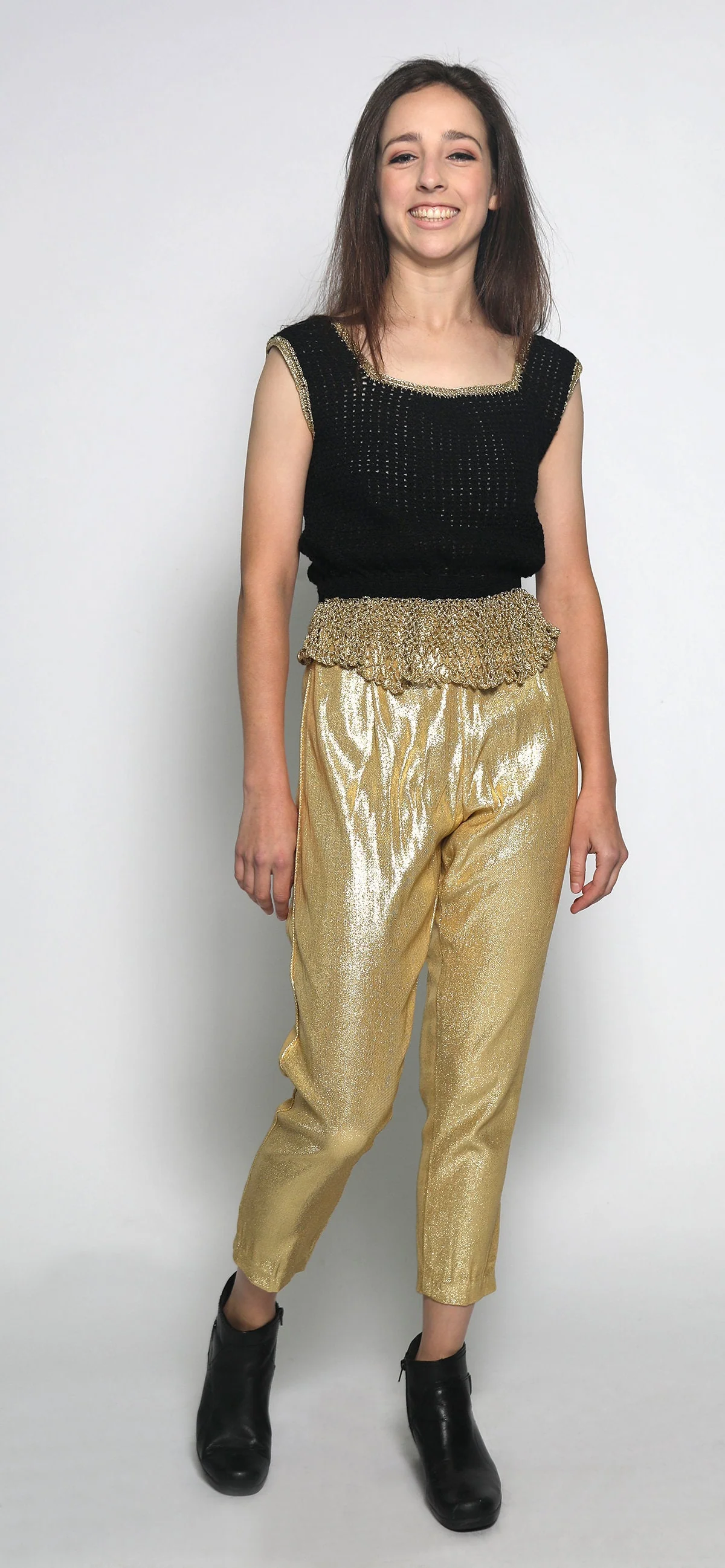 Vintage 50s Gold Cigarette Stretchy Metallic Golden Lame Fitted Pants - Image 4