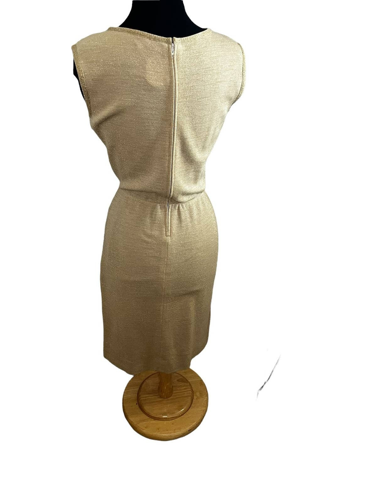 Vintage 50s Gold Wool Party Cocktail Sleeveless Dress Medium by Kimberly Knitwear - Image 2