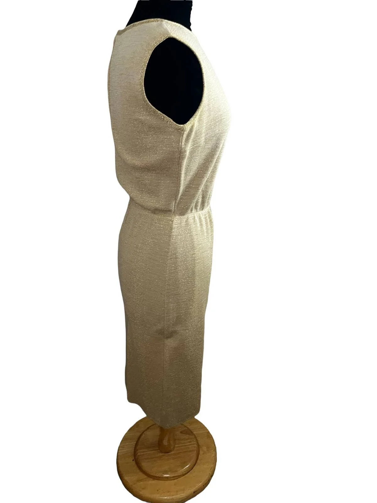 Vintage 50s Gold Wool Party Cocktail Sleeveless Dress Medium by Kimberly Knitwear - Image 6