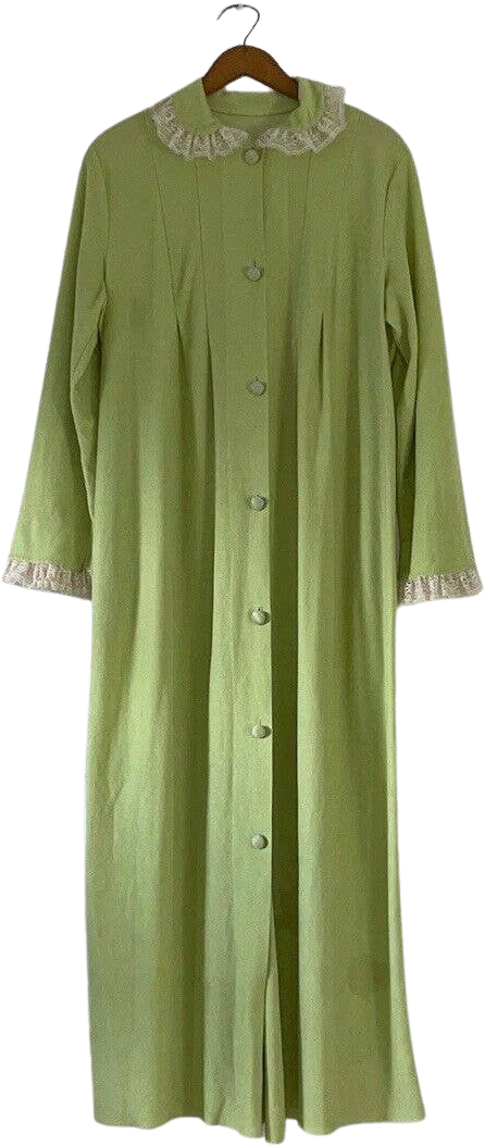 Vintage 50s Green Flannel and Lace Peter Pan Collar House Coat Duster