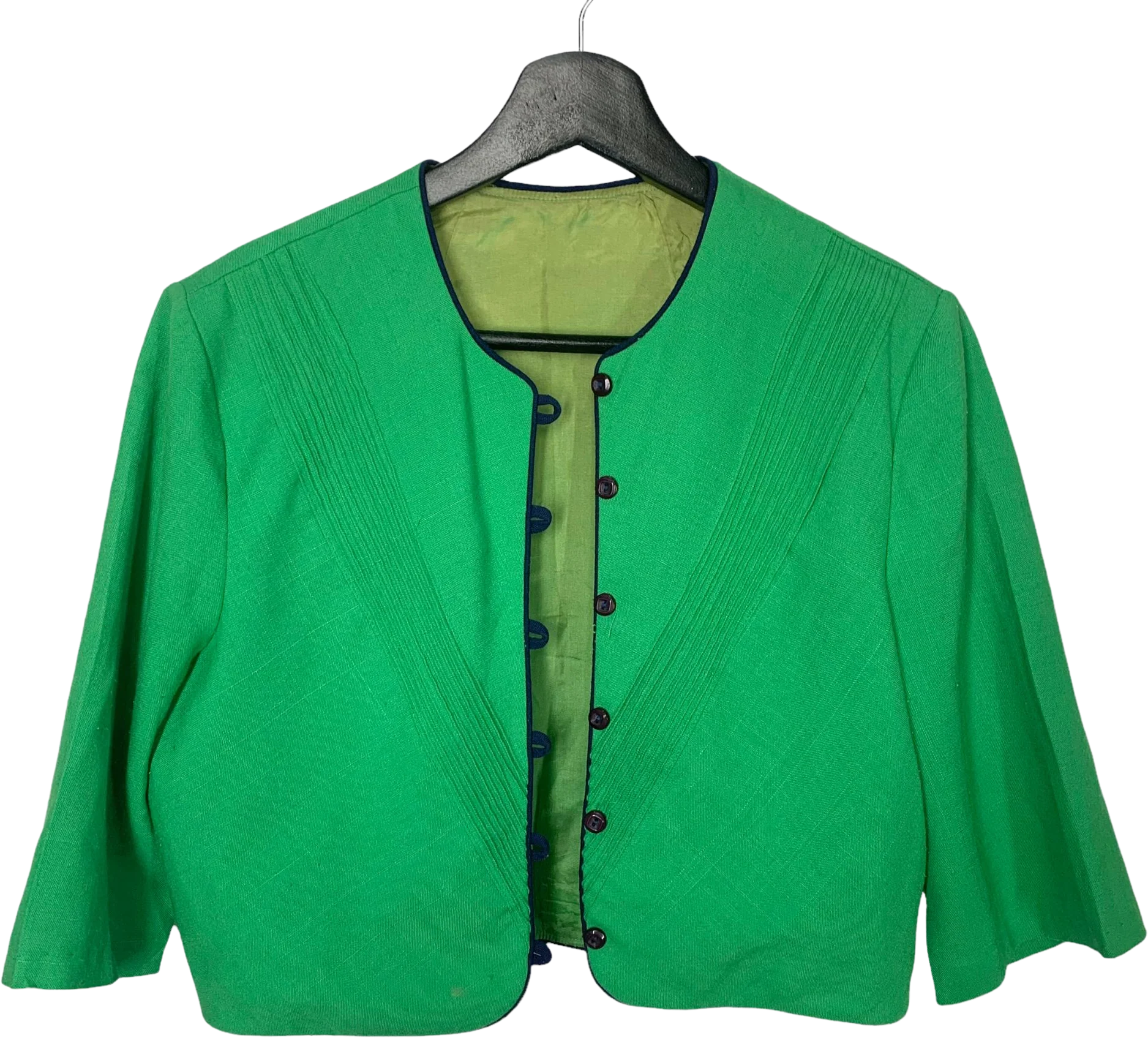 Vintage 50s Green Short Waist Button Up Blazer Large