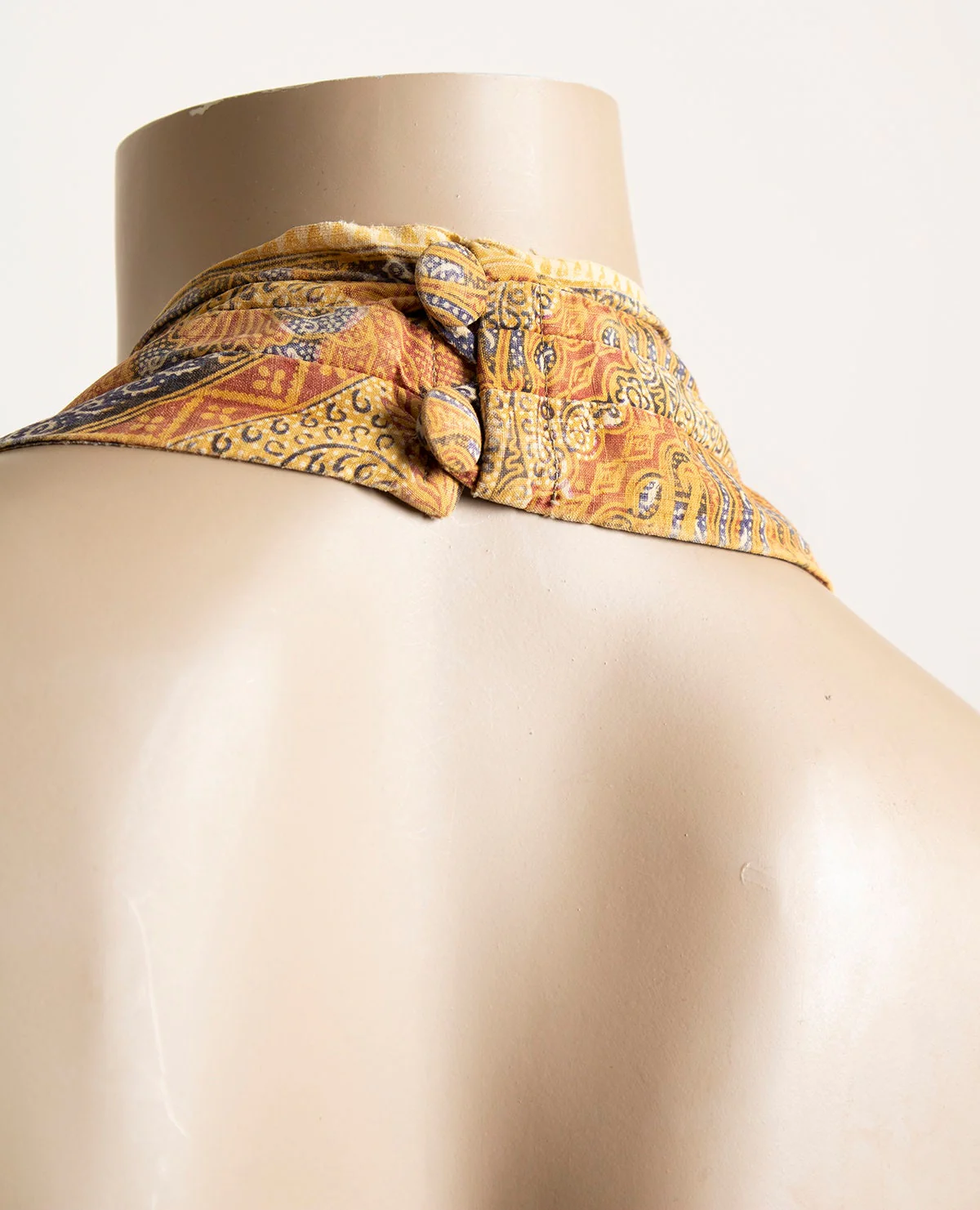 Vintage 50s Halter Tropical Style Paisley Batik Print Cotton Full Skirt Summer Day Dress Warm Tone Orange Brown - Image 5